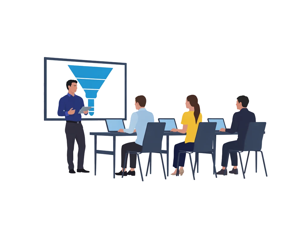 Тренер обучает менеджеров работе в amoCRM